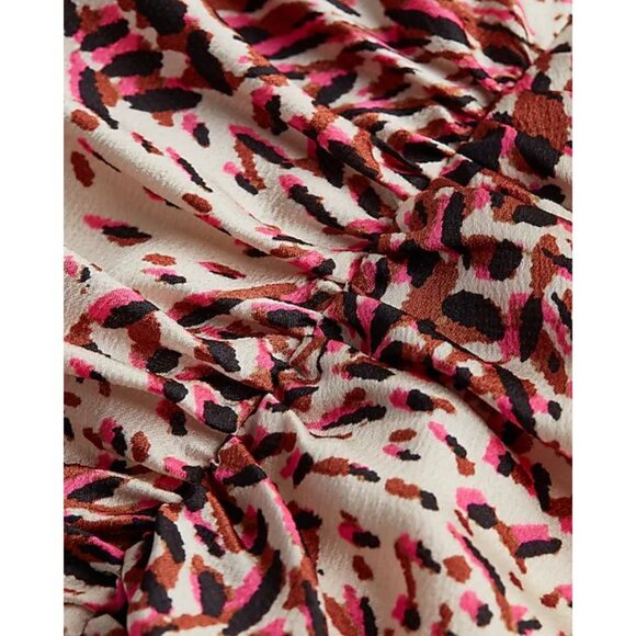 Express Abstract Print Puff Sleeve Ruched Hi-Lo Midi Dress S - Picture 6 of 7